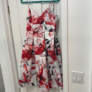 Parker Red and White Spaghetti Strap Midi Dress